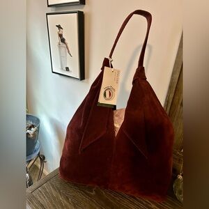 Elegant Burgundy Suede Hobo Bag